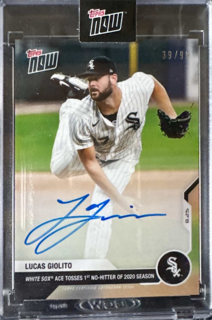 2020 Topps Now 157A Lucas Giolito On-Card Auto 39/99 White Sox No-Hitter
