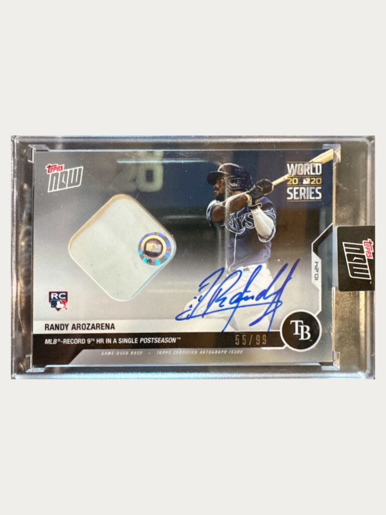 2020 Topps Now 462A Randy Arozarena On-Card Auto-Relic /99 Rays World Series