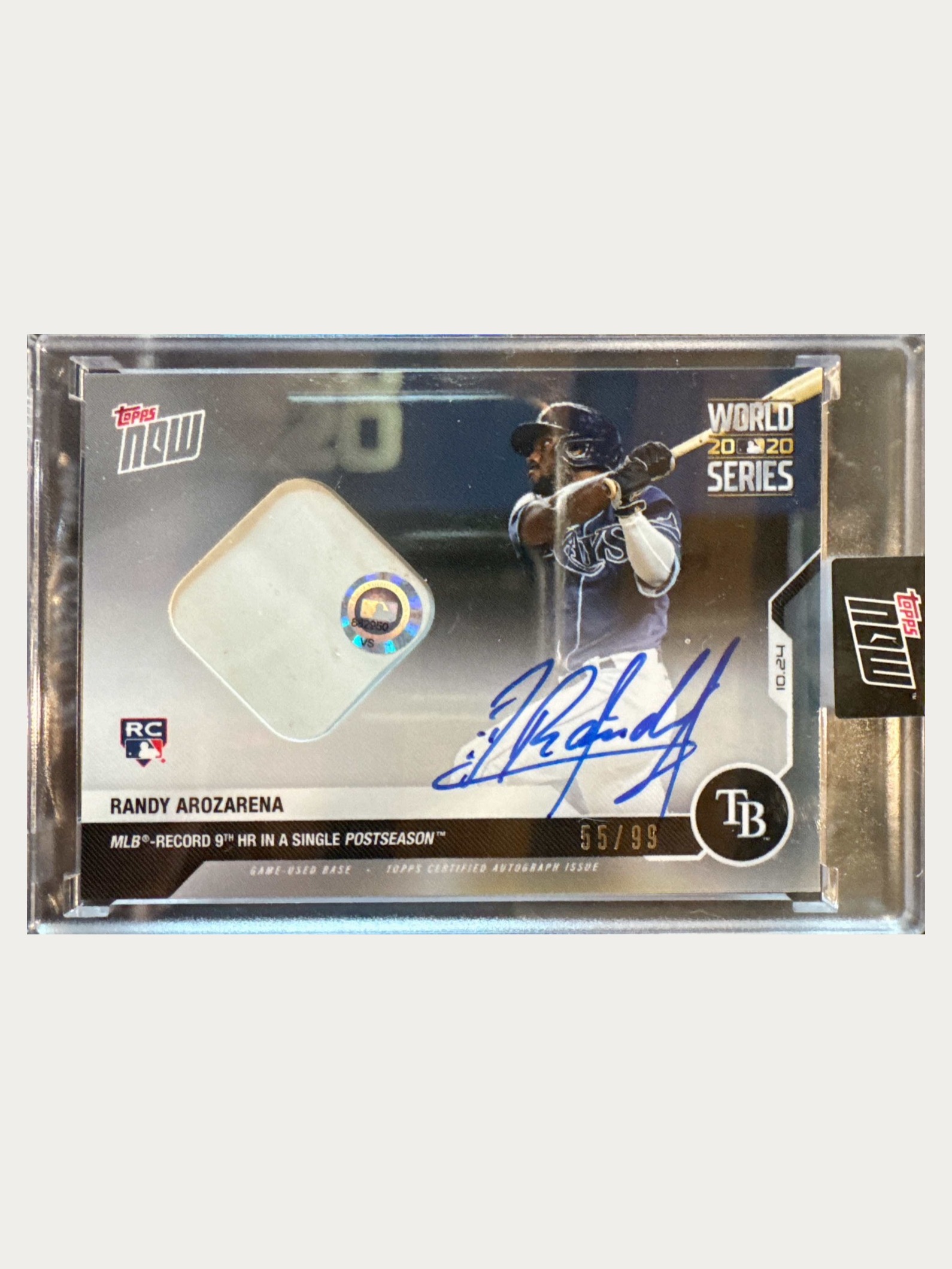 2020 Topps Now 462A Randy Arozarena On-Card Auto-Relic /99 Rays World Series