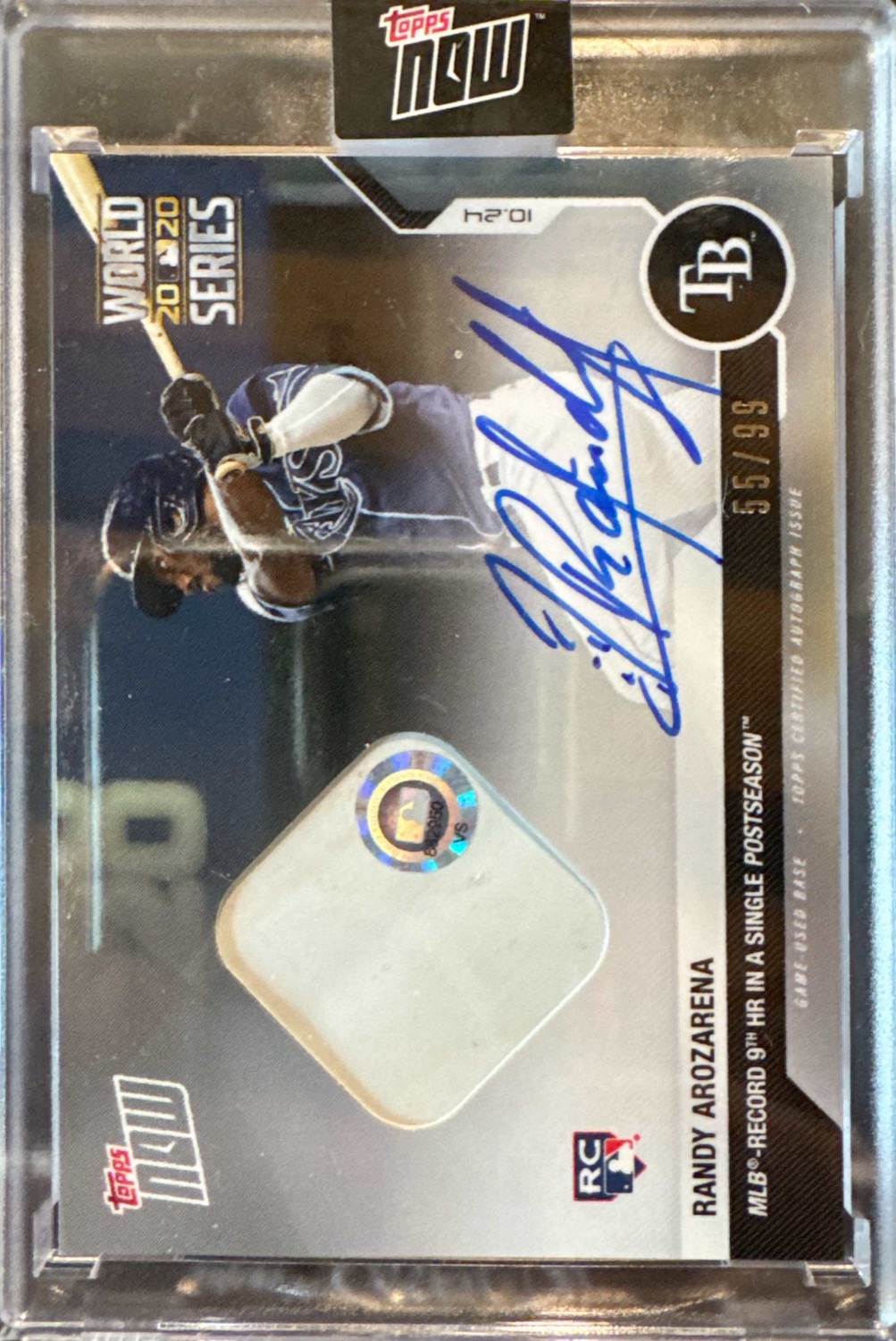2020 Topps Now 462A Randy Arozarena On-Card Auto-Relic /99 Rays World Series - Image 2