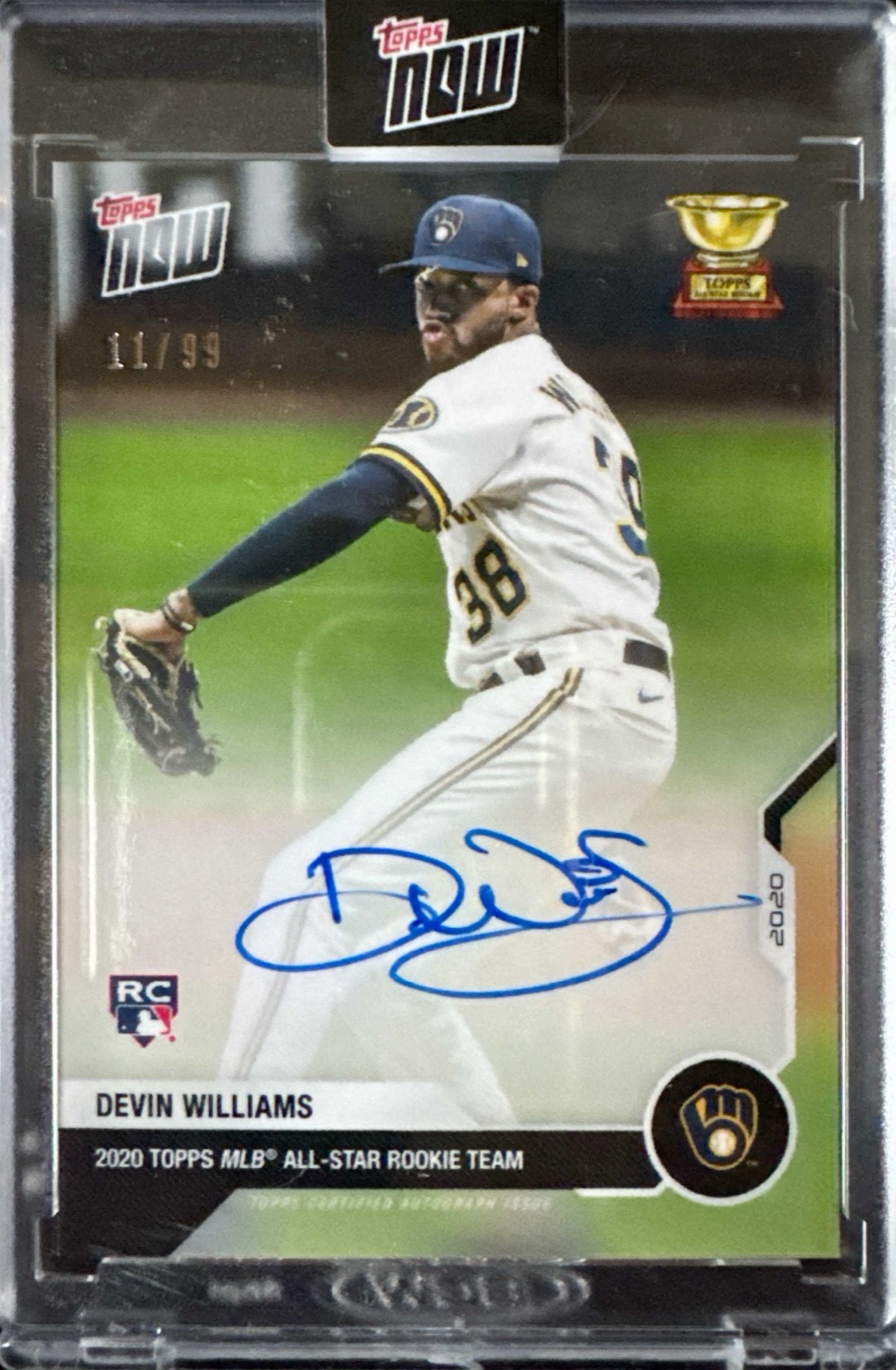 2020 Topps Now RC-07A Devin Williams RC On-Card Auto 11/99 Brewers