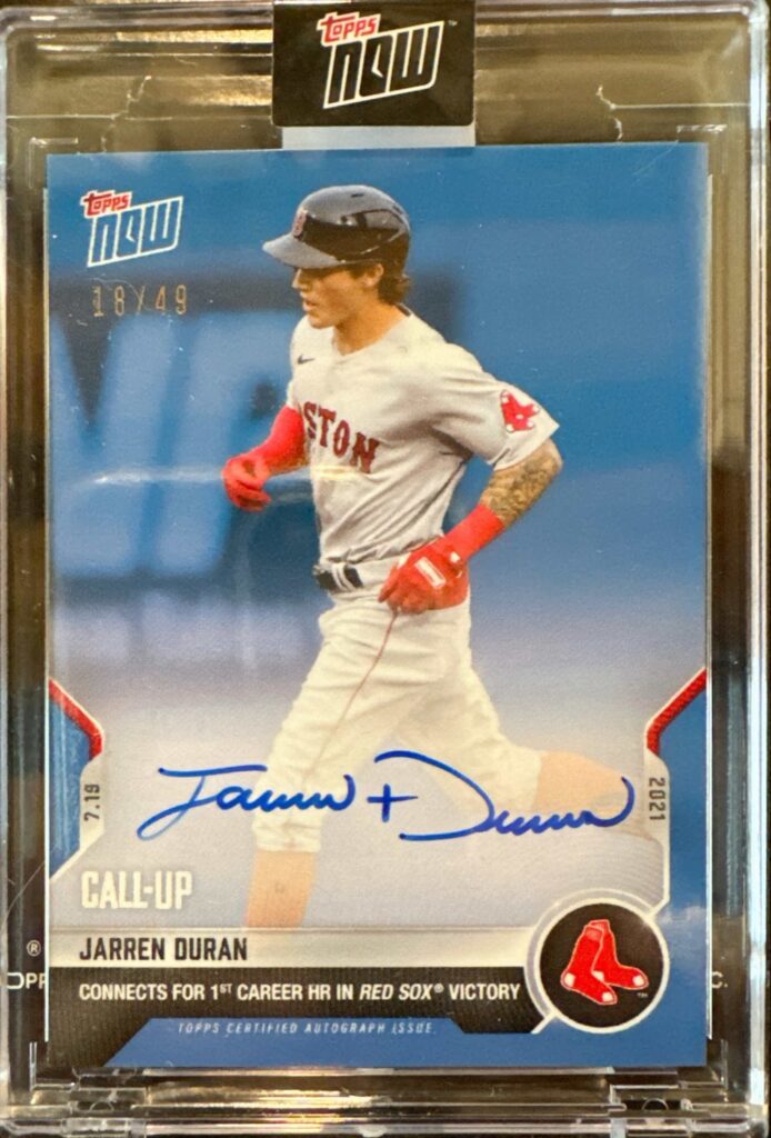 2021 Topps Now 528 Jarren Duran On-Card Auto 39/49 Red Sox First Career HR
