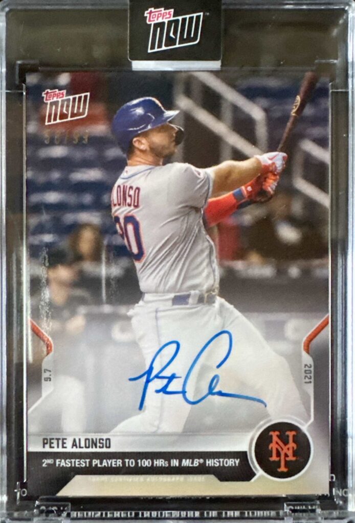 2021 Topps Now 772A Pete Alonso On-Card Auto /99 Mets 100 Home Runs