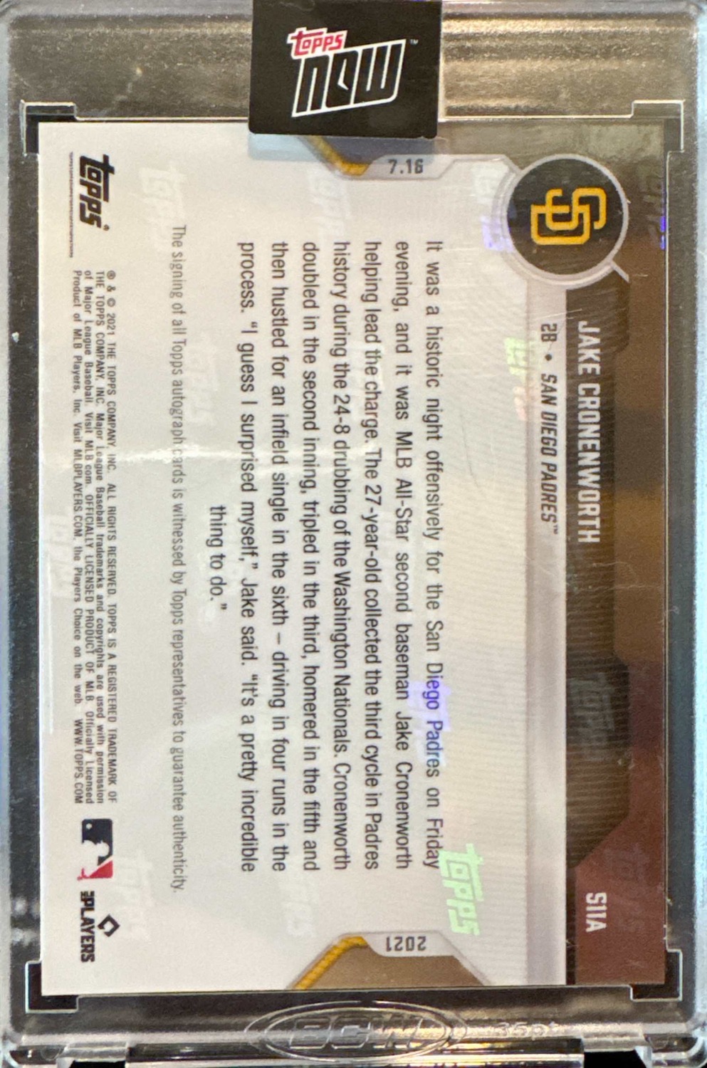 2021 Topps Now Jake Cronenworth RC On-Card Auto Padres Cycle - Image 2