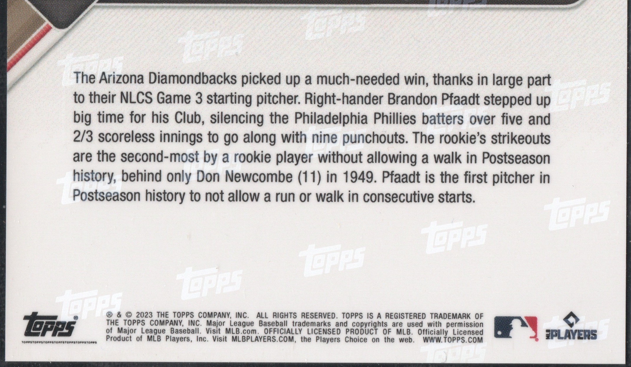 2023 Topps Now #1018 Brandon Pfaadt RC Diamondbacks NLCS - Image 2