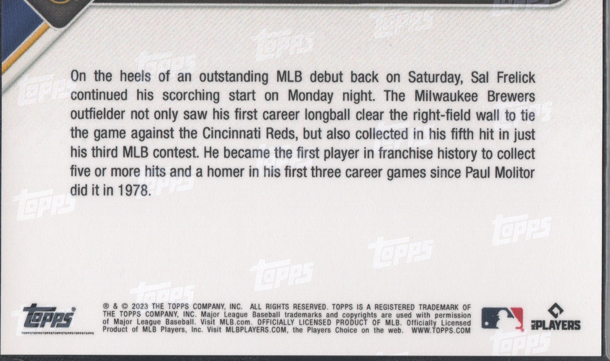 2023 Topps Now #612 Sal Frelick Brewers First Career Home Run - Image 2