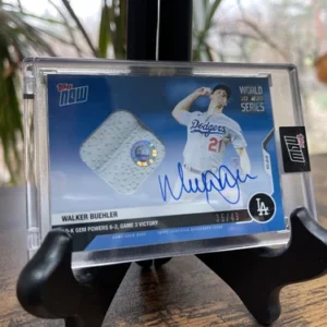 2020 Topps Now World Series Walker Buehler Auto Game Used Relic Blue /49